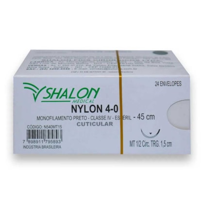 Fio de Sutura Nylon Preta Trançada 45cm 1/2 CT. TRG. 1.5 cm - Shalon Fio de Sutura Nylon Preta Trançada 45cm 1/2 CT. TRG. 1.5 cm - Shalon