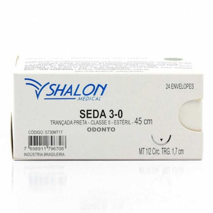 Fio de Sutura Seda Preta Trançada 45cm 1/2 CIR. TRG. 1.7 cm - Shalon