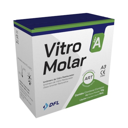 Ionômero de Vidro para Restauração Vitro Molar A3 - 10g/8g - DFL Ionômero de Vidro para Restauração Vitro Molar A3 - 10g/8g - DFL