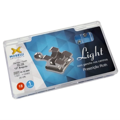 Kit de Bráquetes 01 caso Roth Light .018" - Can. 13° Ang. - Gancho Can. - 1010960 - Morelli Kit de Bráquetes 01 caso Roth Light .018" - Can. 13° Ang. - Gancho Can. - 1010960 - Morelli