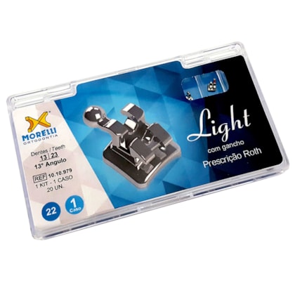 Kit de Bráquetes 01 caso Roth Light .022" - Can. 13° Ang. - Gancho Can./Prés - 1010979 - Morelli