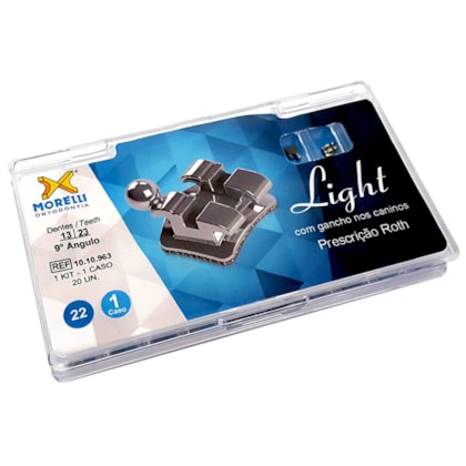 Kit de Bráquetes 01 caso Roth Light .022" - Can. 9° Ang. - Gancho Can. - 1010963 - Morelli Kit de Bráquetes 01 caso Roth Light .022" - Can. 9° Ang. - Gancho Can. - 1010963 - Morelli