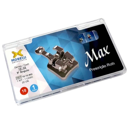 Kit de Bráquetes 01 caso Roth Max .018" - Can. 9° Ang. - Gancho Can./Prés - 1015902 - Morelli Kit de Bráquetes 01 caso Roth Max .018" - Can. 9° Ang. - Gancho Can./Prés - 1015902 - Morelli