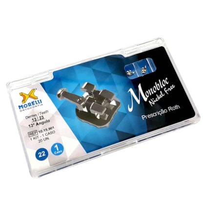 Kit de Bráquetes 01 caso Roth Monobloc .022" - Can. 13° Ang. - Gancho Can./Prés - 1015901 - Morelli Kit de Bráquetes 01 caso Roth Monobloc .022" - Can. 13° Ang. - Gancho Can./Prés - 1015901 - Morelli