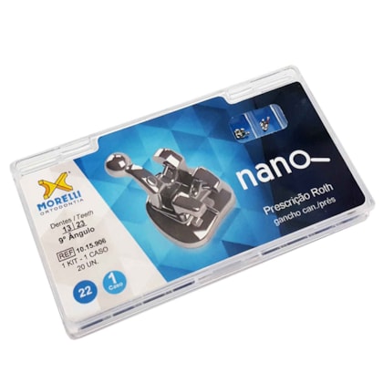Kit de Bráquetes 01 caso Roth Nano .022" - Can. 9° Ang. - Gancho Can./Prés - 1015906 - Morelli Kit de Bráquetes 01 caso Roth Nano .022" - Can. 9° Ang. - Gancho Can./Prés - 1015906 - Morelli