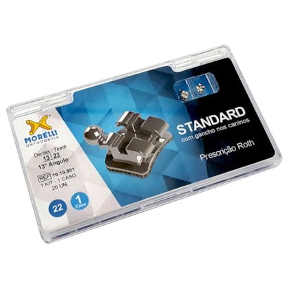 Kit de Bráquetes 01 caso Roth Standard .022" - Can. 13° Ang. - Gancho Can. - 1010951 - Morelli Kit de Bráquetes 01 caso Roth Standard .022" - Can. 13° Ang. - Gancho Can. - 1010951 - Morelli