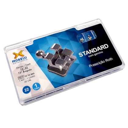 Kit de Bráquetes 01 caso Roth Standard .022" - Can. 13° Ang. - Gancho Can./Prés - 1010969 - Morelli Kit de Bráquetes 01 caso Roth Standard .022" - Can. 13° Ang. - Gancho Can./Prés - 1010969 - Morelli