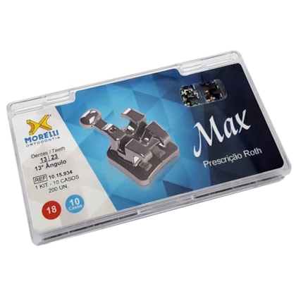 Kit de Bráquetes 10 casos Roth Max .018" - Can. 13° Ang. - Gancho Can./Prés - 1015934 - Morelli Kit de Bráquetes 10 casos Roth Max .018" - Can. 13° Ang. - Gancho Can./Prés - 1015934 - Morelli