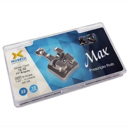 Kit de Bráquetes 10 casos Roth Max .022" - Can. 13° Ang. - Gancho Can./Prés - 1015935 - Morelli Kit de Bráquetes 10 casos Roth Max .022" - Can. 13° Ang. - Gancho Can./Prés - 1015935 - Morelli