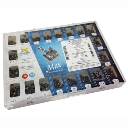Kit de Bráquetes 100 casos Roth Max .018" - Can. 13° Ang. - Gancho Can./Prés - 1015924 - Morelli Kit de Bráquetes 100 casos Roth Max .018" - Can. 13° Ang. - Gancho Can./Prés - 1015924 - Morelli
