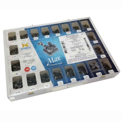 Kit de Bráquetes 100 casos Roth Max .018" - Can. 9° Ang. - Gancho Can./Prés - 1015922 - Morelli