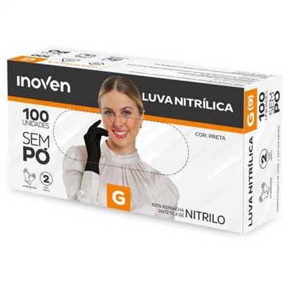 Luva de Procedimento de Nitrilo Preta Sem Pó - Inoven