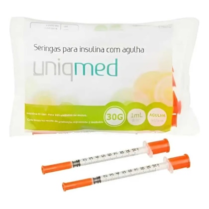 Seringa Insulina 1ML 8MMX0,30MM 30G CX.C/100 Uniqmed