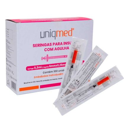 Seringa para Insulina 0,3ml 30UI com 10un - Uniqmed